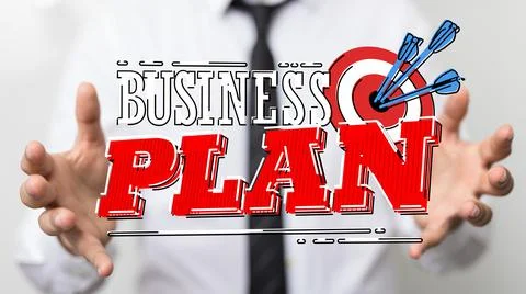 Person presenting a 3D render of Business Plan sign Foto stock