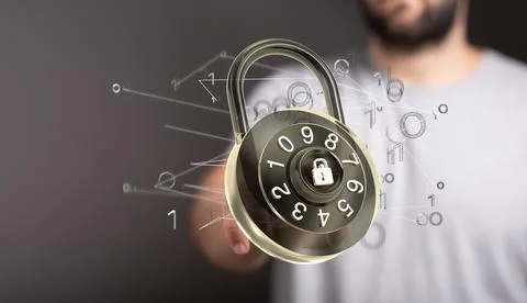 Person presenting a 3D render of certified guarantee approval or secure access Stock Photos