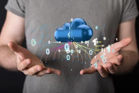 Person presenting a 3D render of data Internet infrastructure 스톡 사진