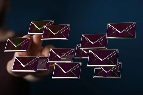 Person presenting the 3D render of email marketing concept Illustrazione stock