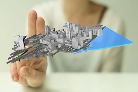 Person presenting a 3D render of global data networking Stock Illustration