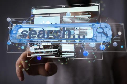 Person presenting a 3D render of interface web application Foto stock