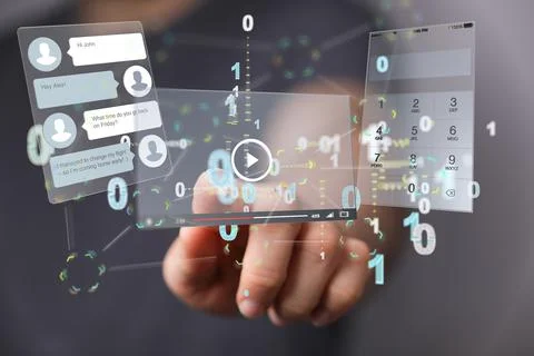 Person presenting a 3D render of interface web application Foto stock