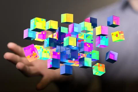 A person presenting a 3D render of Internet broadband and data streaming ente Foto stock