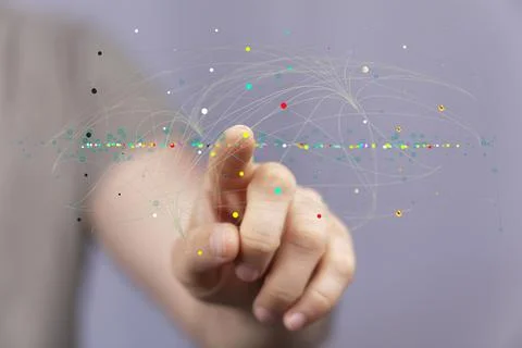 A person presenting a 3D render of molecular surface with DNA- Network with c Stock Photos