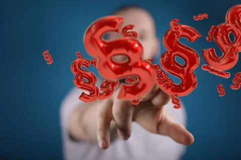A person presenting the 3D render of paragraph section signs - law and justic Stock Photos