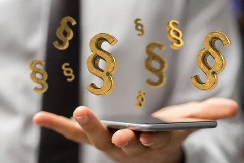 A person presenting the 3D render of paragraph section signs - law and justic 写真素材