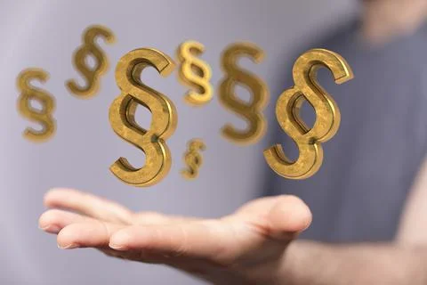 A person presenting the 3D render of paragraph section signs - law and justic Foto stock