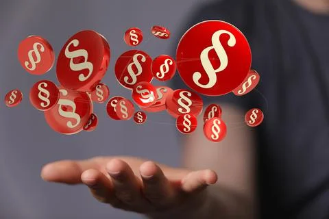 A person presenting the 3D render of paragraph section signs - law and justic Foto stock