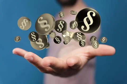 Person presenting the 3D render of paragraph section signs - law and justice Stock Photos