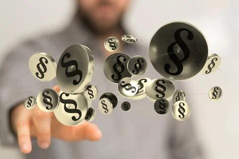 Person presenting the 3D render of paragraph section signs - law and justice Foto stock