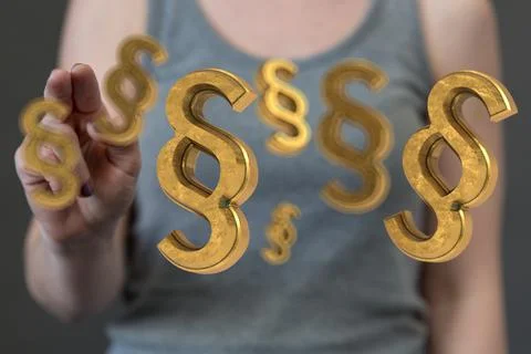 A person presenting the 3D render of paragraph section signs - law and justic Stock Photos