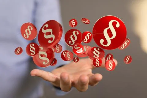 A person presenting the 3D render of paragraph section signs - law and justic Stock Photos