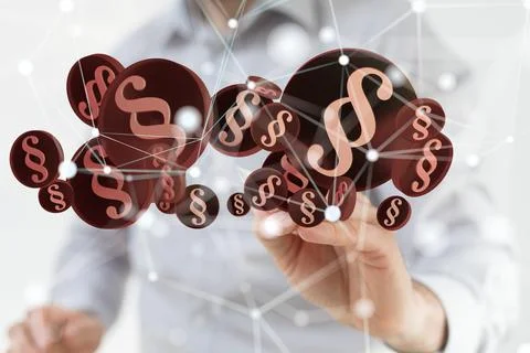 A person presenting the 3D render of paragraph section signs - law and justic Stock Photos