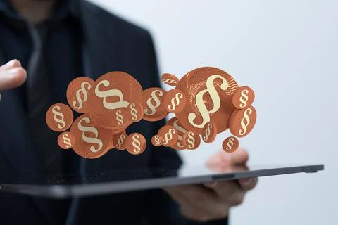 A person presenting the 3D render of paragraph section signs - law and justic Stock Photos