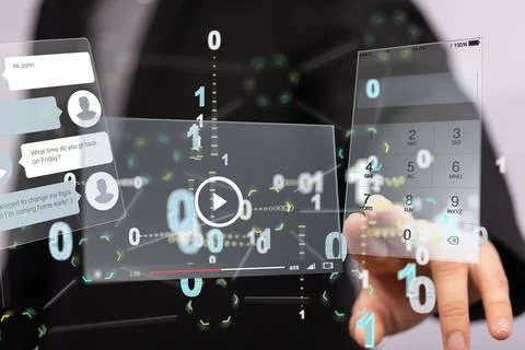 Person presenting a 3D render of a web development interface Stock Photos