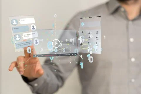 Person presenting a 3D render of a web development interface Stock Photos