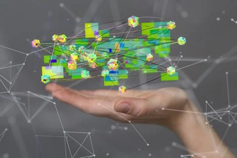Person presenting a big data concept conveyed through binary codes Stock Photos