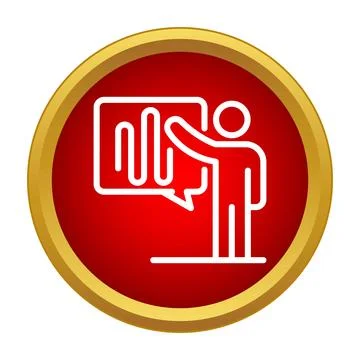 Person presenting data analysis in a red icon Stock Illustration