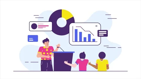 A person presenting data to an engaged audience using charts and visual aids for Stock Footage 292842840
