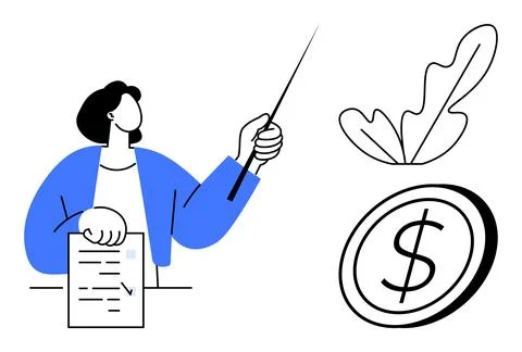 Person Presenting Finance Report with Document, Dollar Coin, and Growth Con.. イラスト素材