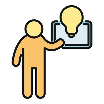 Person presenting innovation idea with lightbulb screen Illustrazione stock