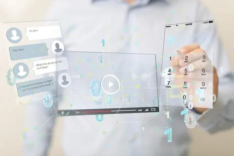 Person presenting a virtual projection of a binary code Stock Photos