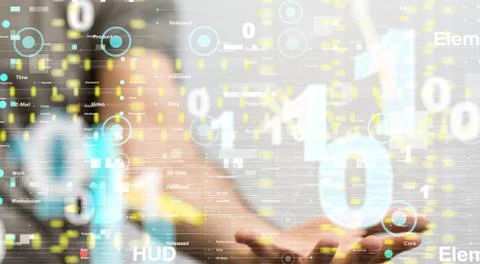 Person presenting a virtual projection of cloud computing Stock Photos