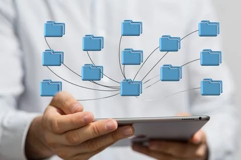 Person presenting the virtual projection of cloud computing concept Stockfoto's