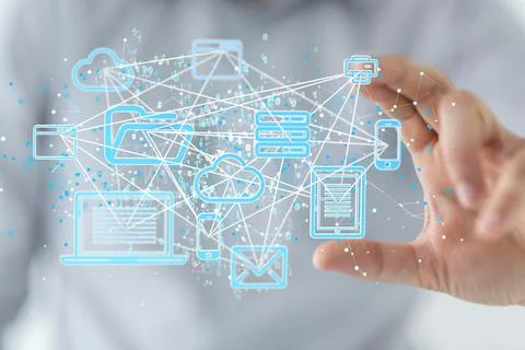 Person presenting the virtual projection of cloud computing technology Stock Photos