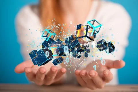 Person presenting the virtual projection of cloud computing concept 스톡 사진