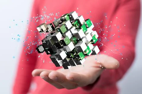 Person presenting the virtual projection of Cloud Computing Technology Stock Photos
