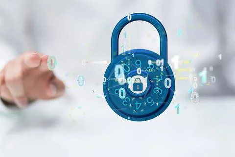 Person presenting the virtual projection of cybersecurity concept Stock Photos