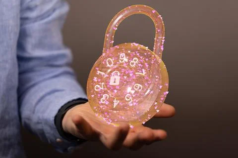 Person presenting the virtual projection of cybersecurity 写真素材