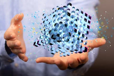 A person presenting the virtual projection of the data Internet infrastructur 스톡 사진