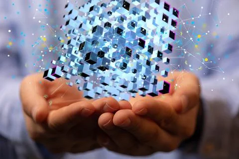 A person presenting the virtual projection of data Internet infrastructure co Stock Photos