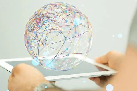 Person presenting the virtual projection of digital network ad data concept Stock Photos