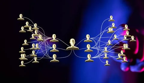Person presenting the virtual projection of human network concept Illustrazione stock