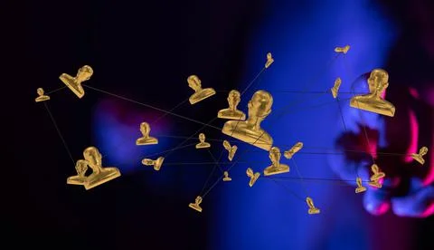 Person presenting the virtual projection of human network concept Illustrazione stock