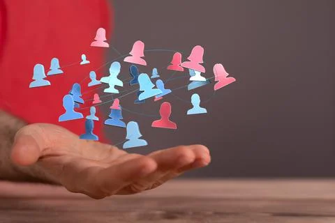 Person presenting a virtual projection of human network Stock Illustration