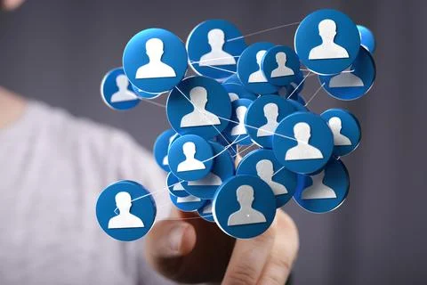 Person presenting a virtual projection of human network Stock Illustration