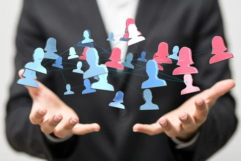 Person presenting a virtual projection of human network Stock Illustration
