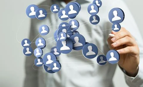 Person presenting a virtual projection of human network Stock Illustration