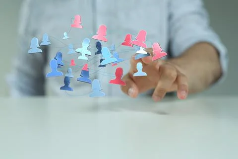 Person presenting a virtual projection of human network Stock Illustration