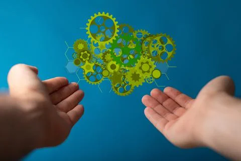 Person presenting the virtual projection of network communications Stock Illustration
