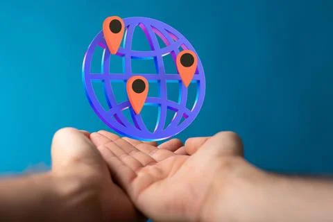 Person presenting the virtual projection of network with pinpoints Illustrazione stock
