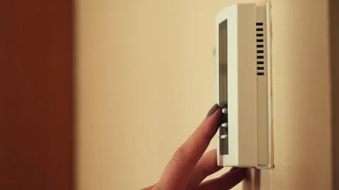 Person pressing buttons using home security, heating, and electricity control Stock Footage 317764068