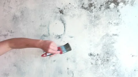 Person priming interior wall with roller in living room Stock Footage 335315959