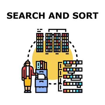 Person processing data and organizing information for search and sort 스톡 일러스트