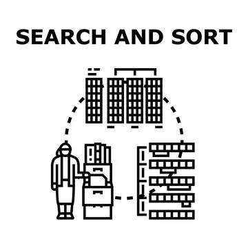 Person processing data and organizing information for search and sort Illustrazione stock